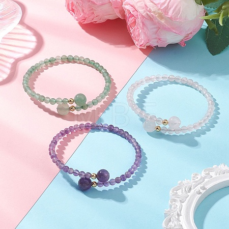 Natural Gemstone Beaded Cuff Bangles BJEW-JB13328-1