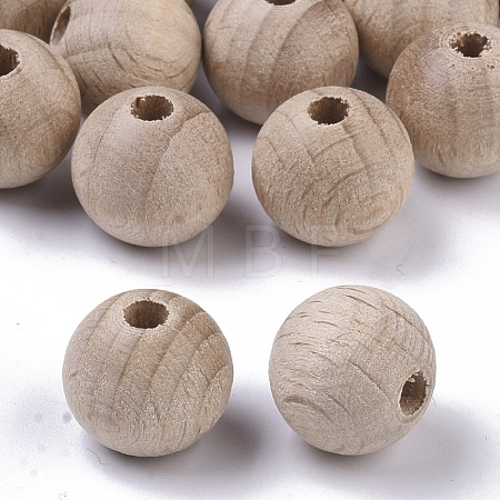 Undyed Natural Beech Wood Beads X-WOOD-T020-01B-1