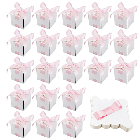 Square Paper Wedding Candy Storage Boxes with Ribbon AJEW-WH0609-744B-1