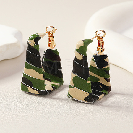 Rectangle with Camouflage Pattern Alloy Imitation Leather Hoop Earrings FS-WG9C653-01-1
