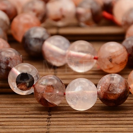 Natural Hematoid Quartz/Fire Quartz Round Beads Strands G-N0078-10mm-06-1