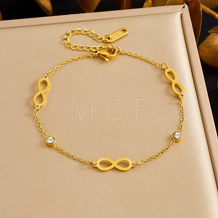 Infinity 304 Stainless Steel Rhinestone Link Bracelets BJEW-B171-12G-1