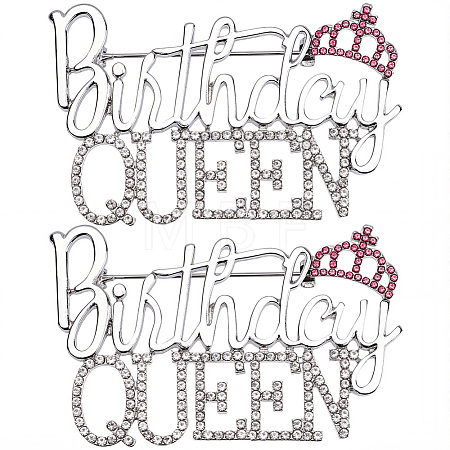 2Pcs Birthday Queen Rhinestone Pins JEWB-SP0001-11P-1