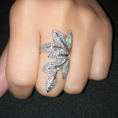 Brass Micro Pave Clear Cubic Zirconia Finger Rings FS-WG77E03-01-1