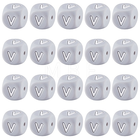 20Pcs Grey Cube Letter Silicone Beads 12x12x12mm Square Dice Alphabet Beads with 2mm Hole Spacer Loose Letter Beads for Bracelet Necklace Jewelry Making JX436V-1