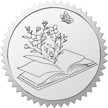 Round Plastic Silver Foil Embossed Picture Stickers DIY-WH0503-011-1