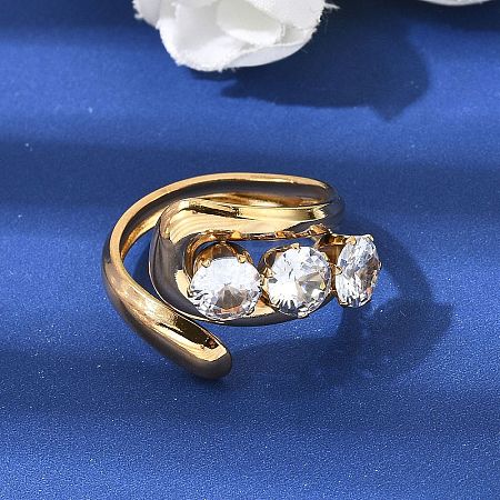 304 Stainless Steel Micro Pave Cubic Zirconia Open Cuff Rings for Women RJEW-K258-12C-G-1