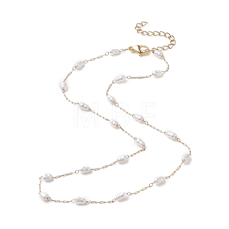 Glass Pearl Link Chain Necklace NJEW-JN04252-1