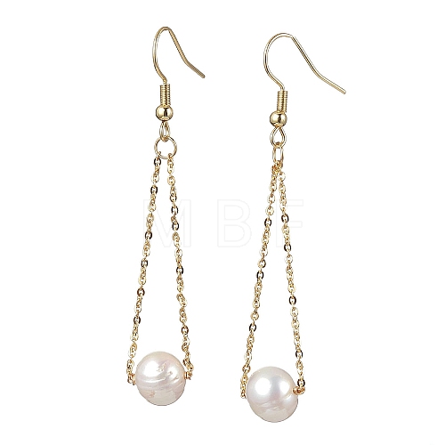 Natural Cultured Freshwater Pearl Beads with Brass Dangle Earrings X-EJEW-JE05757-1