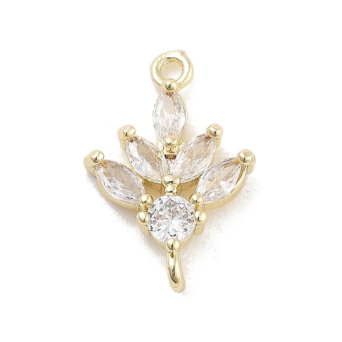 Brass Pave Clear Cubic Zirconia Leaf Links Connector Charms KK-Z061-02G-01-1