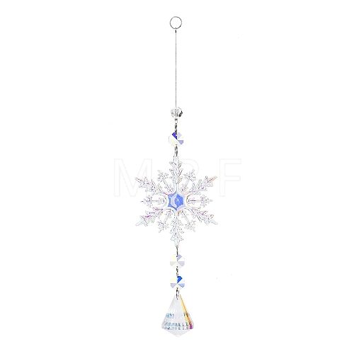 AB Color Glass Snowflake Pendant Decorations AJEW-Q144-02P-01-1