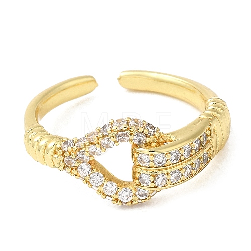Rack Plating Brass Hollow Teardrop Open Cuff Ring with Cubic Zirconia for Women RJEW-M151-02G-1