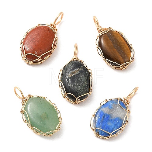 Natural Mixed Gemstone Copper Wire Wrapped Pendents PALLOY-JF02144-1