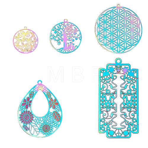 Unicraftale PVD Vacuum Plating 201 Stainless Steel Filigree Pendants STAS-UN0012-51-1