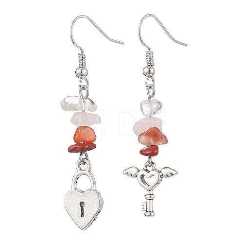 Natural Mixed Stone Key/Lock Dangle Earrings EJEW-JE06150-1