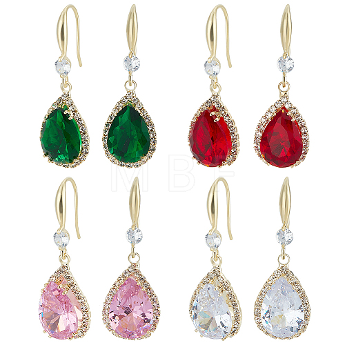 ANATTASOUL 4 Pairs 4 Colors Glass Teardrop Dangle Earrings EJEW-AN0003-95-1