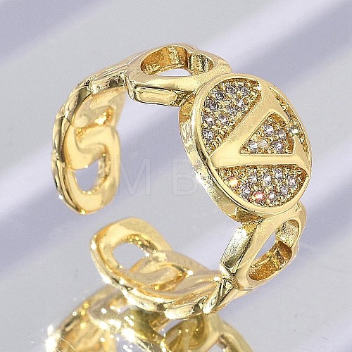 Brass Micro Pave Clear Cubic Zirconia Open Cuff Rings for Women RJEW-K289-02G-V-1