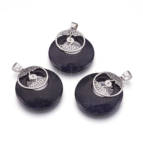 Synthetic Blue Goldstone Pendants KK-F751-B20-1