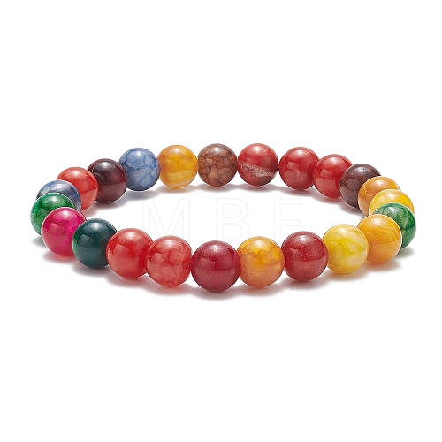 Dyed Natural Weathered Agate Round Beaded Stretch Bracelet for Women BJEW-JB09382-01-1