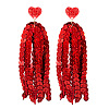 Heart Acrylic & Plastic Glitter Tassel Stud Earrings FS-WGEB983-11-1