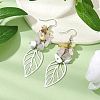 Leaf 201 Stainless Steel Natural Rose Quartz & Natural Howlite & Natural White Moonstone & Natural Yellow Opal Chip Dangle Earrings EJEW-JE06138-01-2