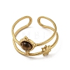 304 Stainless Steel with Natural Tiger Eye Ring RJEW-Z031-01I-02-2