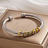 Duo Tone 304 Stainless Steel Crystal Rhinestone Open Cuff Bangles with Wrap Knot WGAAB88-03-1