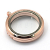 Flat Round Alloy Glass Magnetic Photo Frame Living Memory Floating Locket Pendants X-PALLOY-S046-01RG-1