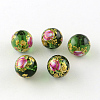 Rose Flower Pattern Printed Round Glass Beads GFB-R004-10mm-M15-2