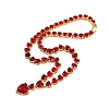 Brass Full Red Cubic Zirconia Heart Pendant Necklaces for Women NJEW-M079-01C-3