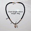 European 8mm Black Glass Beaded Natural Picture Jasper Pyramid Pendant Necklaces with Alloy OT Clasps for Men WW6368-2-2