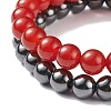 2Pcs 2 Style Natural Red Agate Carnelian(Dyed & Heated) & Synthetic Hematite Stretch Bracelets Set with Alloy Dragon BJEW-JB08655-5