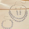 Flower Alloy Rhinestone Chain Double Layer Necklaces & Stud Dangle Earrings & Bracelets Sets FS-WG0F210-01-3