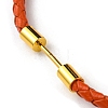 Brass Column Bar Link Bracelet with Leather Cords BJEW-G675-05G-06-2