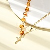 Natural Amber Beads & 304 Stainless Steel Paperclip Chain Necklaces NJEW-JN06040-1