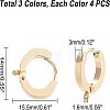 Unicraftale 12Pcs 3 Colors 304 Stainless Steel Huggie Hoop Earrings Findings STAS-UN0023-05-4