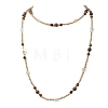 Round Natural Tiger Eye & Nuggets Topaz Beaded Wrap Long Necklaces NJEW-JN05907-01-9