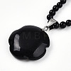 Natural Obsidian 4.5mm Round Beaded Flower Pendant Necklaces NJEW-T016-04B-5