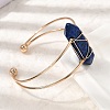 Brass Wire Wrapped Natural Lapis Lazuli Hexagon Point Cuff Bangles for Women BJEW-L719-01G-07-3