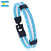 Flag Color Imitation Leather Triple Line Cord Bracelet with Alloy Clasp GUQI-PW0001-087A-1