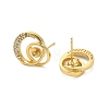 Flat Round Brass Micro Pave Clear Cubic Zirconia Stud Earring Findings KK-D102-09G-2