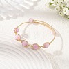 Natural Kunzite Horse Eye Herringbone Wire-Wrapped Open Cuff Bangles BJEW-JB14460-1