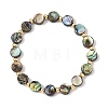 Natural Abalone Shell/Paua Shell Coin Beaded Stretch Bracelets with Round Brass Beads for Women BJEW-JB14169-3