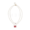 Glass Butterfly & Natural Pearl Pendants Double Layer Necklace with Clear Cubic Zirconia NJEW-TA00043-03-1