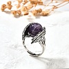 Natural Amethyst Wings Adjustable Rings RJEW-K241-04AS-08-3