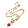 Mother's Day Brass Micro Pave Clear Cubic Zirconia Enamel Red Sacred Heart Mama Pendant Necklaces for Women NJEW-A071-12C-G-4