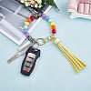 Silicone Round Beaded Keychain with Imitation Leather Tassel KEYC-SW00005-04-4