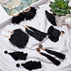 6 Pairs 6 Style Polyester Tassel Dangle Stud Earrings with Rhinestone EJEW-AN0003-35-7