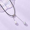 ABS Plastic Imitation Pearl Round Tassel Pendant Black Waxed Polyester Cord Necklaces for Women NJEW-JN05610-01-1