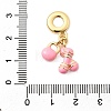 Brass Pink Enamel European Dangle Charms KK-F904-24G-3